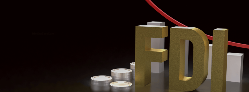 FDI process in Nepal with Department of Industry, Investment Board Nepal, and Nepal Rastra Bank showing application form, project proposal, MOA/AOA, passport, power of attorney, NRB approval request, and board resolutions for foreign investors.